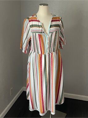 BloomChic White Multicolor Striped Midi Dress